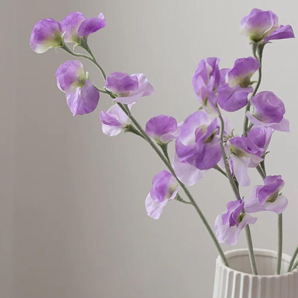 Artificial Fake Flower Bunch Compact Flocked Stem Bouquet Sweet Pea Flowers For Home Decoration