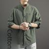 Мужская свободная рубашка в китайском стиле из хлопка и льна с коротким рукавом - летний повседневный топ