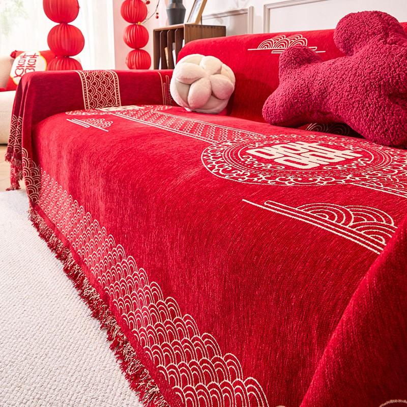 Wedding Red Sofa Cover Blanket All Season Universal Printed Couch Protector Living Room