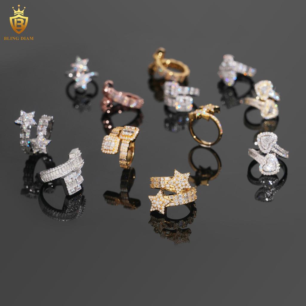 High Quality Iced Out Jewelry Adjustable Ring Moissanite Hip Hop Ring Different Styles 925 Sterling Silver Men Diamond Ring