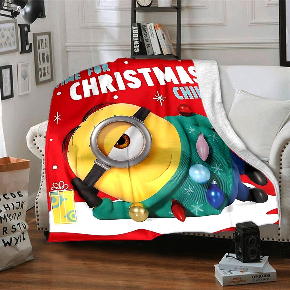 1Pc Christmas Minions Fabric Blanket Soft Throw Blanket For Home Bedroom Bed Sofa Travel Office Solid Christmas Blanket