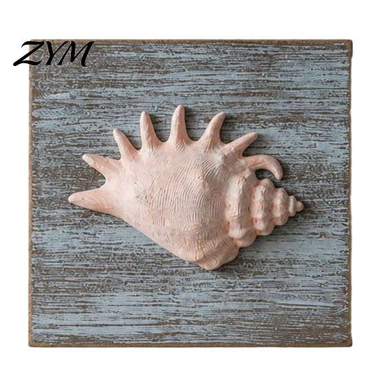 Blue Gray Nautical Decor 3D Conch/Starfish/Shell Wooden Wall Art, Distressed Coastal Style Decoration, Mediterranean Ocean Inspired for Bedroom Living