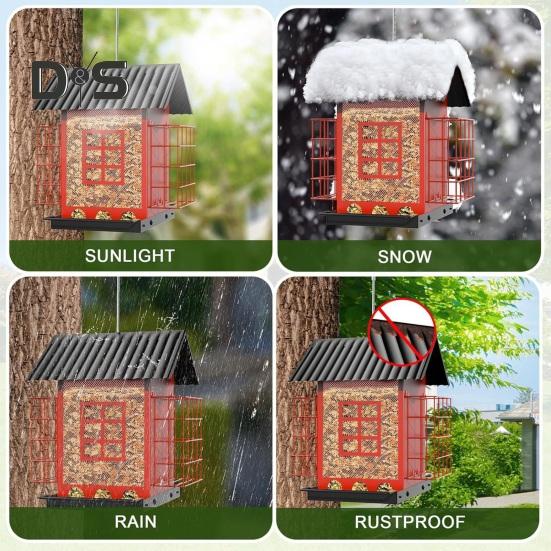 Birds Feeder for Outdoors Hanging Metal Mix Seeds Feeder with Double Suet Cage Outside Wild Birds Feeder for Garden Backyard Decor