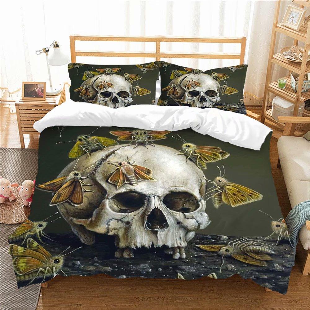 Комплект постельного белья с 3D черепом, одеяло и наволочка с ужасами на Хэллоуин, 2/3 шт., мягкая молния DE135 * 200, полноразмерное украшение для спальни ужасов