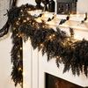 Dark Aesthetic Party Backdrop Props Halloween Lighted Creepy Vine Garland with LED Lights, Black Faux Twig for Mantle Decorative Vines Mantelpiece