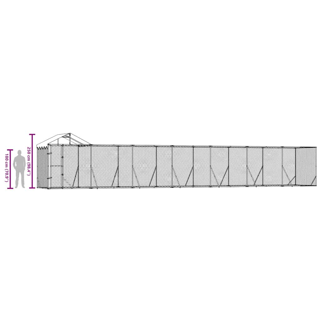 Outdoor Dog Kennel with Roof Silver 14 x 2 x 2.5 m Galvanized Steel