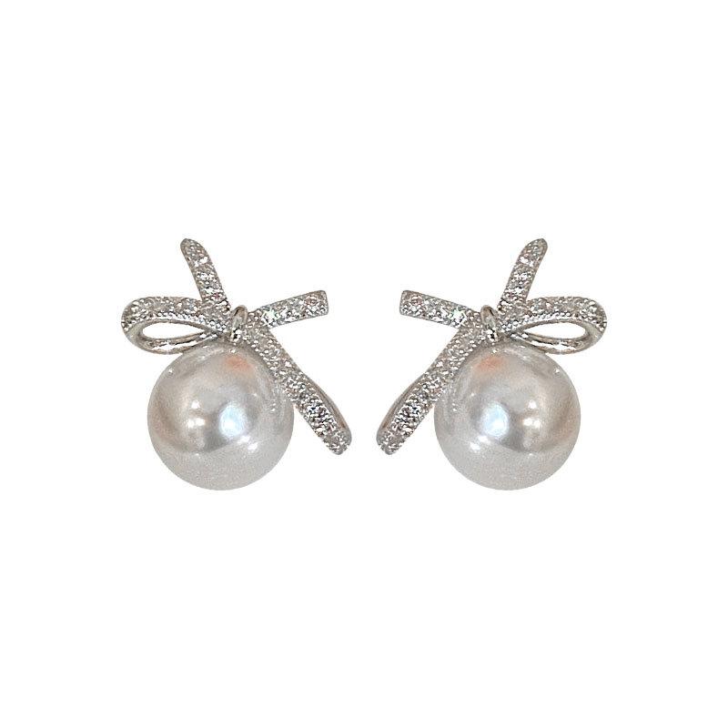 Серьги-бантики с жемчугом в стиле ретро, французские бриллианты, сладкий темперамент, элегантные серьги Niche