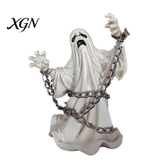 Creative Holiday Collection Figurines Halloween Ghost Figurine, Resin Miniature Chain Ghost, Face-Palm Pumpkin Craft Ornaments for Collections