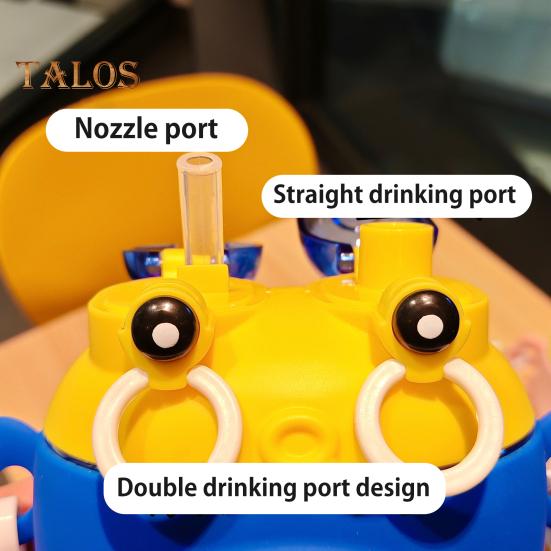 Детская бутылка для воды с ремешком и соломинкой в виде краба, мультяшная кружка для питья, кувшин для мальчиков и девочек, емкость 600 мл, бутылка для воды для активного отдыха и использования в школе