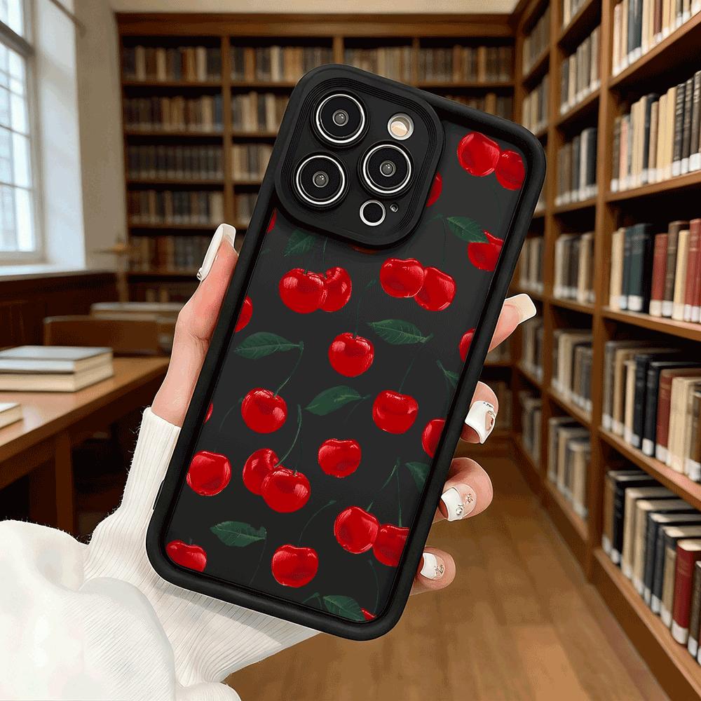 Чехол для телефона с рисунком красной вишни и листьев для iPhone 17 16 15 14 13 12 11 Pro Max Plus, противоударный, гибкий гелевый, защитный