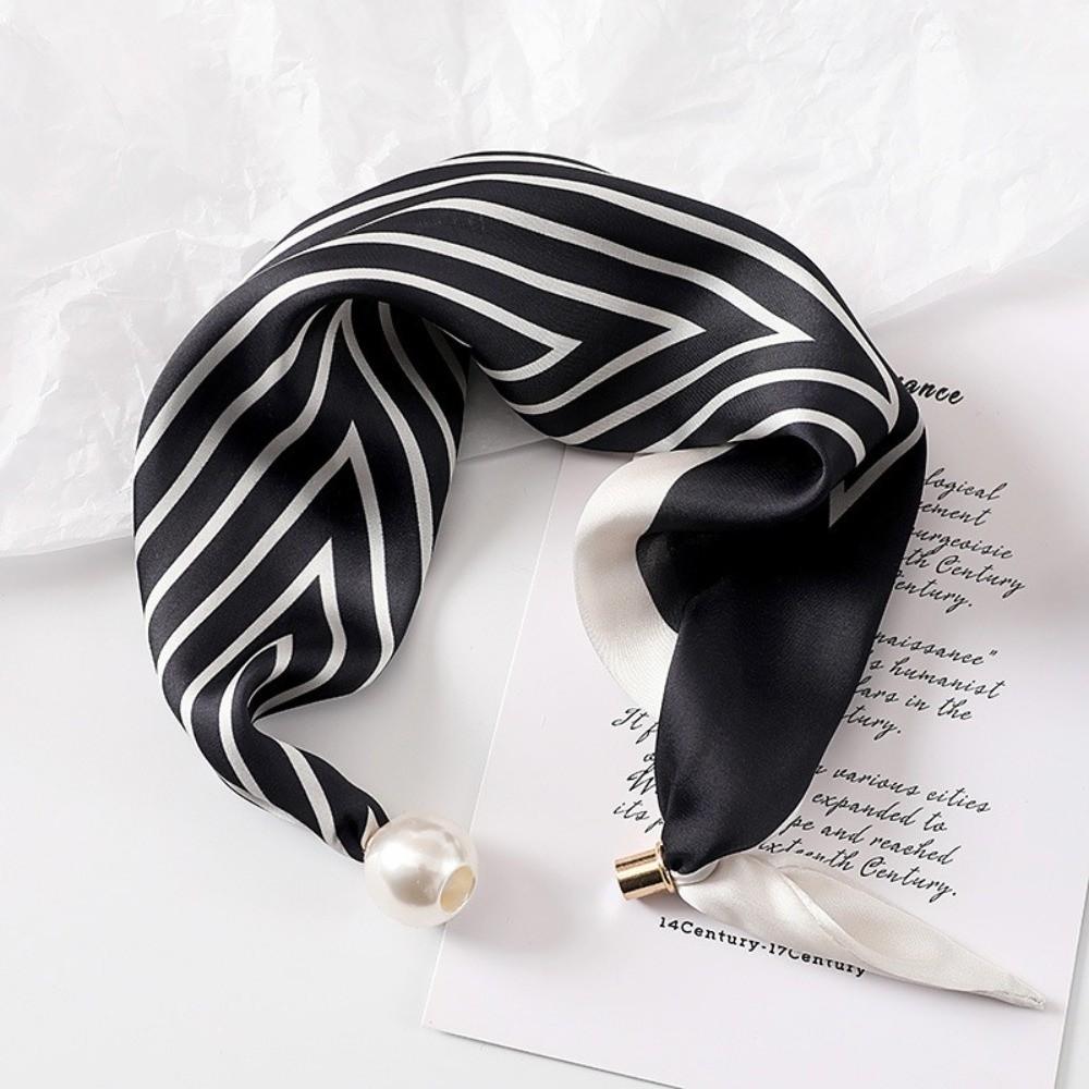 New Pearl Buckle Silk Scarf Printed Soft Neck Scarf Lightweight Thin Neckerchief Women