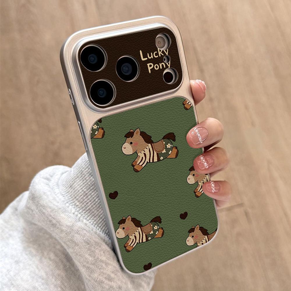 Ins love pony подходит для чехла на мобильный телефон Apple 17 iPhone15promax полноразмерный 16Pro кожаный узор 14 новые модели