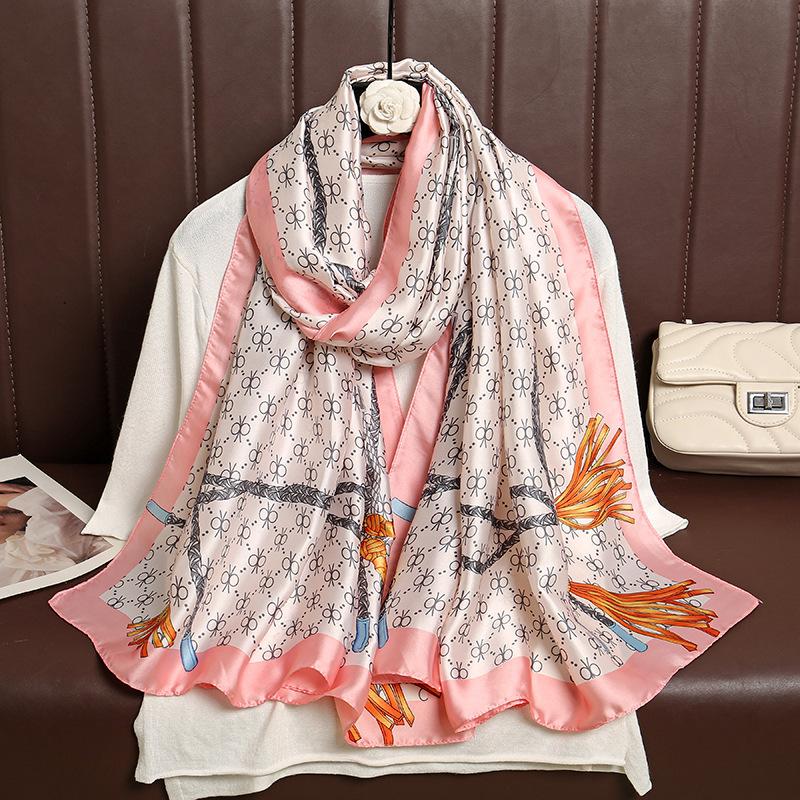 Fashion Tassel Printed Simulation Silk Long Silk Scarf Temperament Women's Holiday Outer Shawl