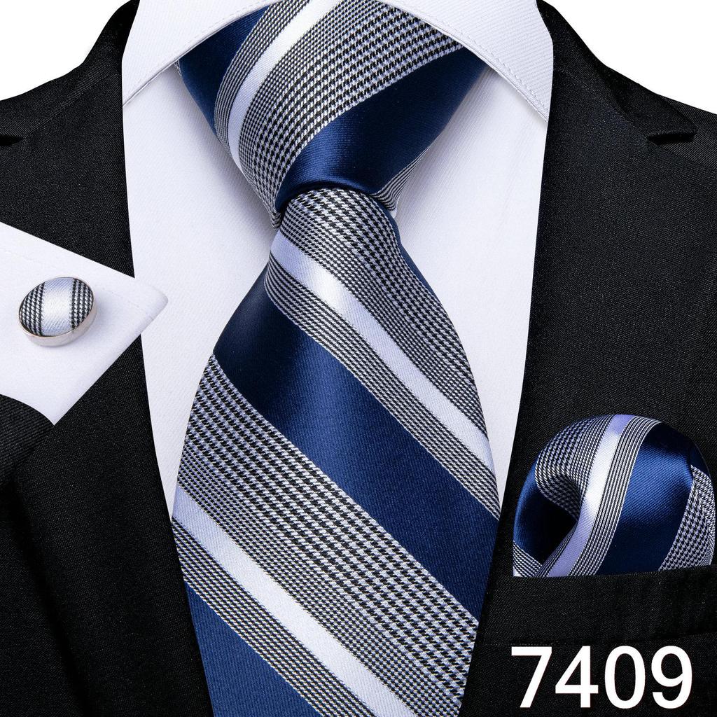 Мужской набор: Шёлковый галстук, карманный платок и запонки