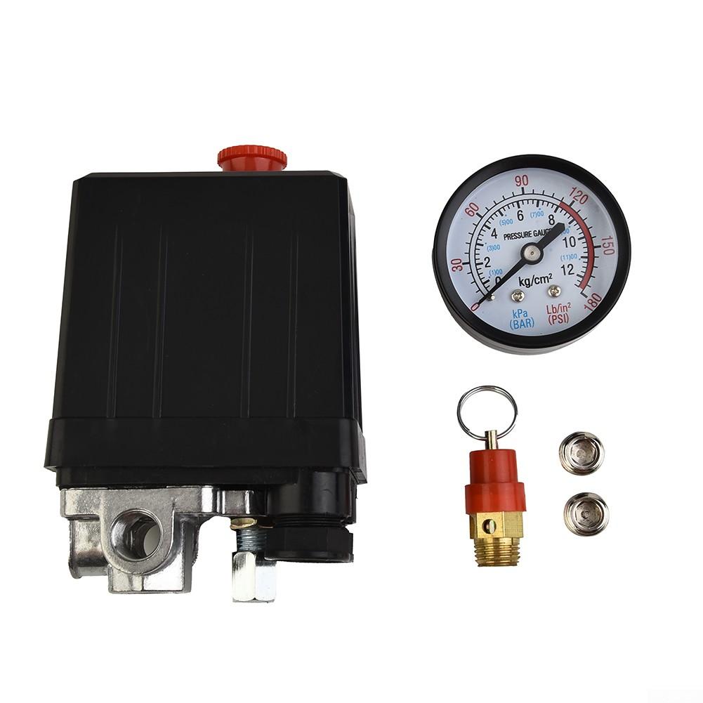 Air Compressor Switch Regulator Kit Pressure Gauge Safety Value Metal Useful