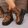 Модная женская обувь 2025 больших размеров ботильоны женские ботинки на платформе современные ботинки женские леопардовые на танкетке со шнуровкой спереди и молнией сбоку женские