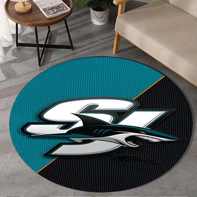 1PC Shark City Lights Round Rug, Non-slip Chair Mat, Home Decor, Circle Carpet Perfect for Office, Bedroom, Living Room,Christmas gift