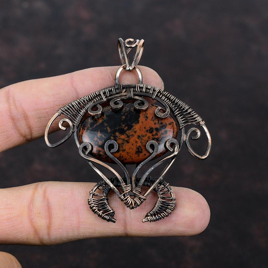 Mahogany Obsidian Pendant Copper Wire Wrapped Gemstone Pendant Handmade Copper Jewelry Tortoise Pendant Wire Wrapped Jewelry Gift For Mother