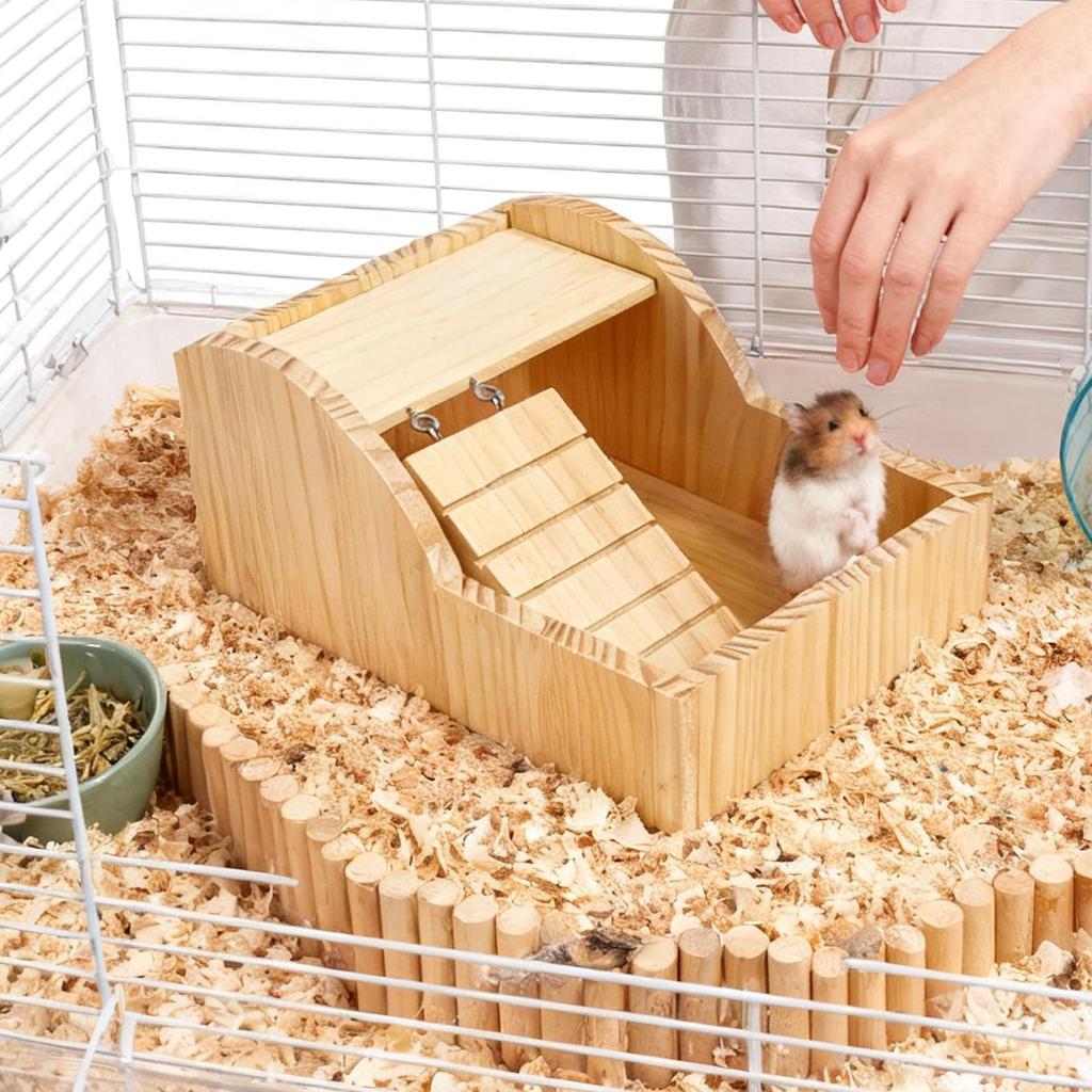 Sand Bath For Hamsters Detachable With Ladder Wooden Hamster Bathing Bowl For Enrichment Pet-Care Comfort Home Cage Lifestyle
