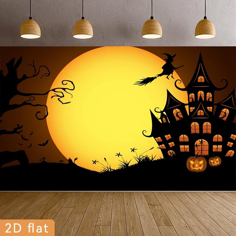 2D planar Halloween banner | Cartoon pumpkin at night festive decoration polyester fiber background clothzyc