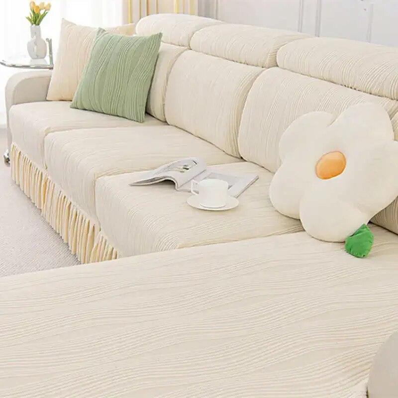 Жаккардовые флисовые чехлы для диванов с юбкой, эластичный матрас для дивана на 1/2/3/4 места, удобный универсальный чехол для углового дивана