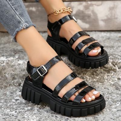 Летние новые повседневные дышащие универсальные женские сандалии на толстой подошве с одной пуговицей римские туфли большого размера оптом