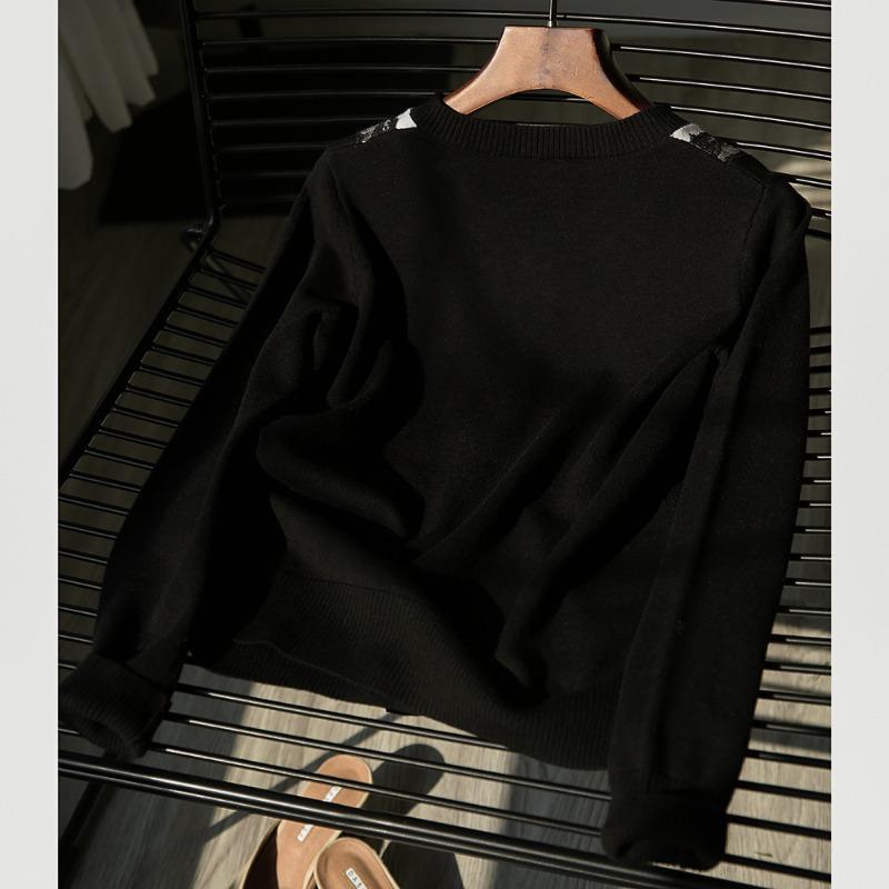 Весна Осень Круглый вырез Кружевная вставка Однобортное Вязаное пальто Женский Кардиган с длинным рукавом Топ