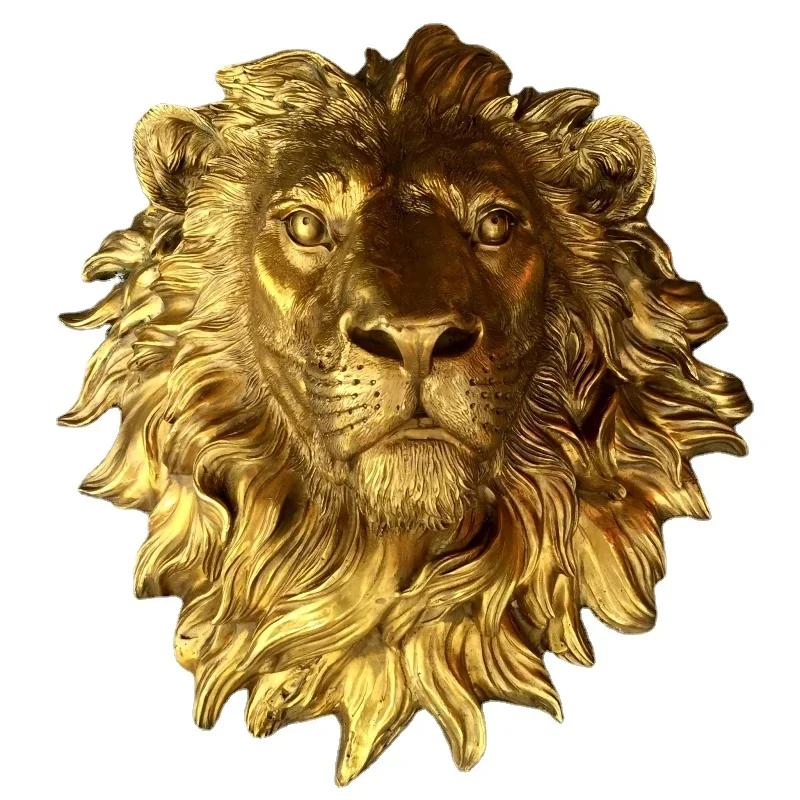 42 см заводская настенная подвесная скульптура в виде головы животного, льва-самца, народная бронзовая медная статуэтка-маска для дома, львиная голова