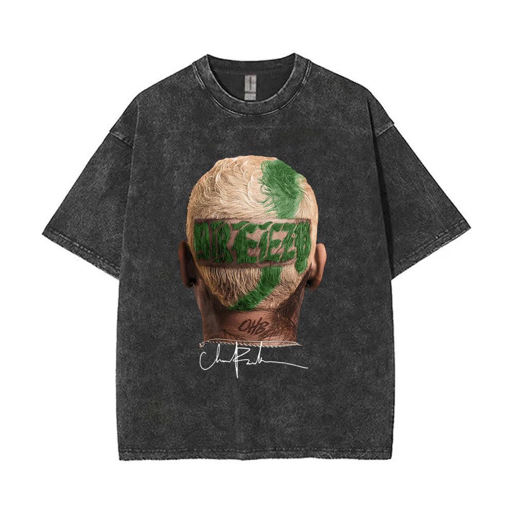 Washed Chris Brown Breezy Bowl Xx Tour T-Shirts Men Hip