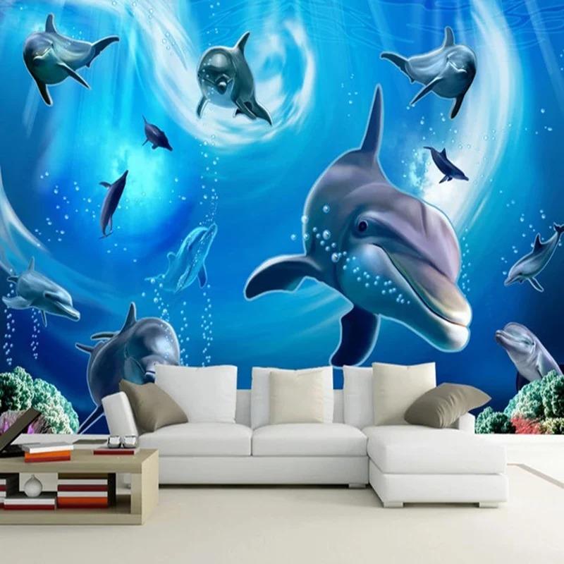 Обои 3d мультфильм фреска рыба дельфин животное фото обои детская спальня фреска