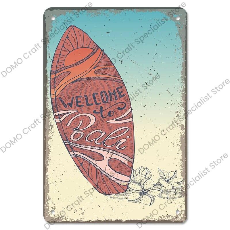 Surfing Board Poster Vintage Metal Tin Signs Enjoy Summers Metal Plaque Retro Wall Art Decor for Surf Club Pub Bar