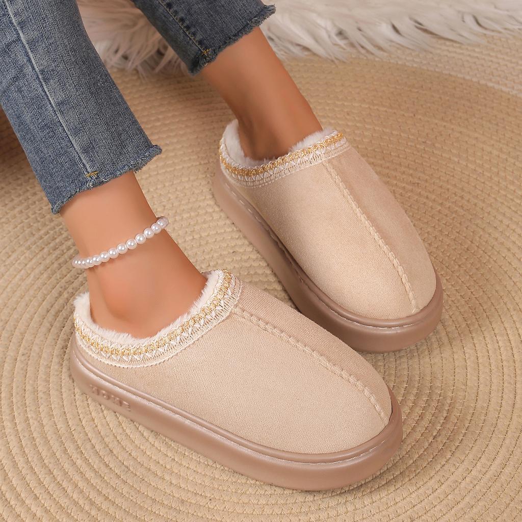 Furry Slippers Women Fall And Winter Indoor Home Warm Padded Monthly Shoes Thick Bottom Couple Cotton Slippers