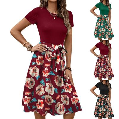 Женское модное ретро-платье с принтом и цветным поясом