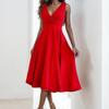 Elegant Commuting Women's Fashion High Waist Dress Temperament Casual V-neck Sleeveless Simple Solid Color Vest Dress