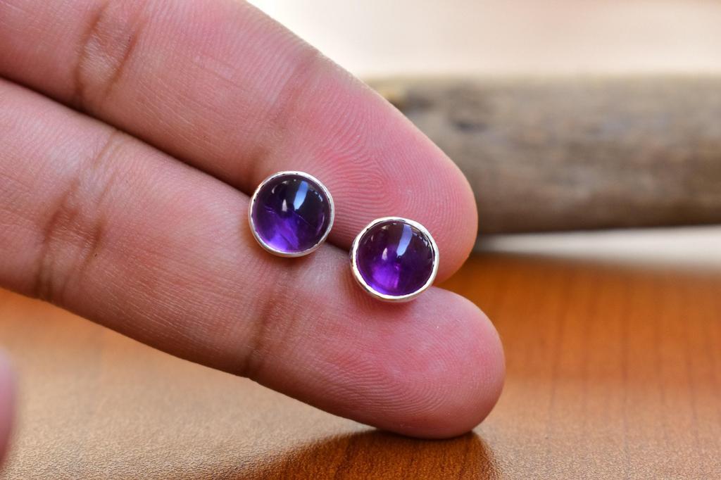 Natural Amethyst Stud Earrings , 925 silver Studs with push lock, Everyday Earrings , Small Studs , daily wear studs , amethyst earrings
