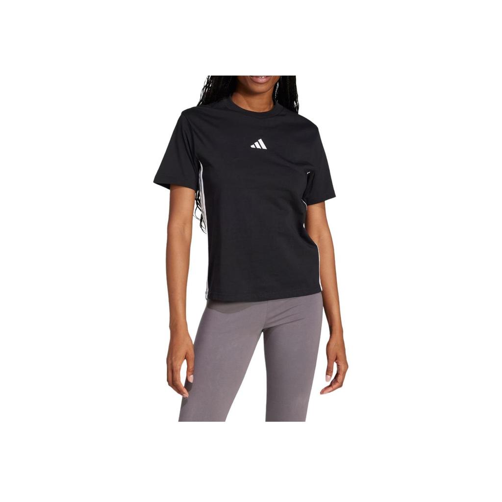 adidas Женская футболка Essentials с тремя полосками, хлопковая, черная/белая, женская уличная одежда JD0846