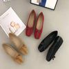 2025 Square Head Shallow Mouth Single Shoes Women's Autumn New Korean Version Bow Gentle Retro Grandma Shoes Soft Flat Beanie Shoes
