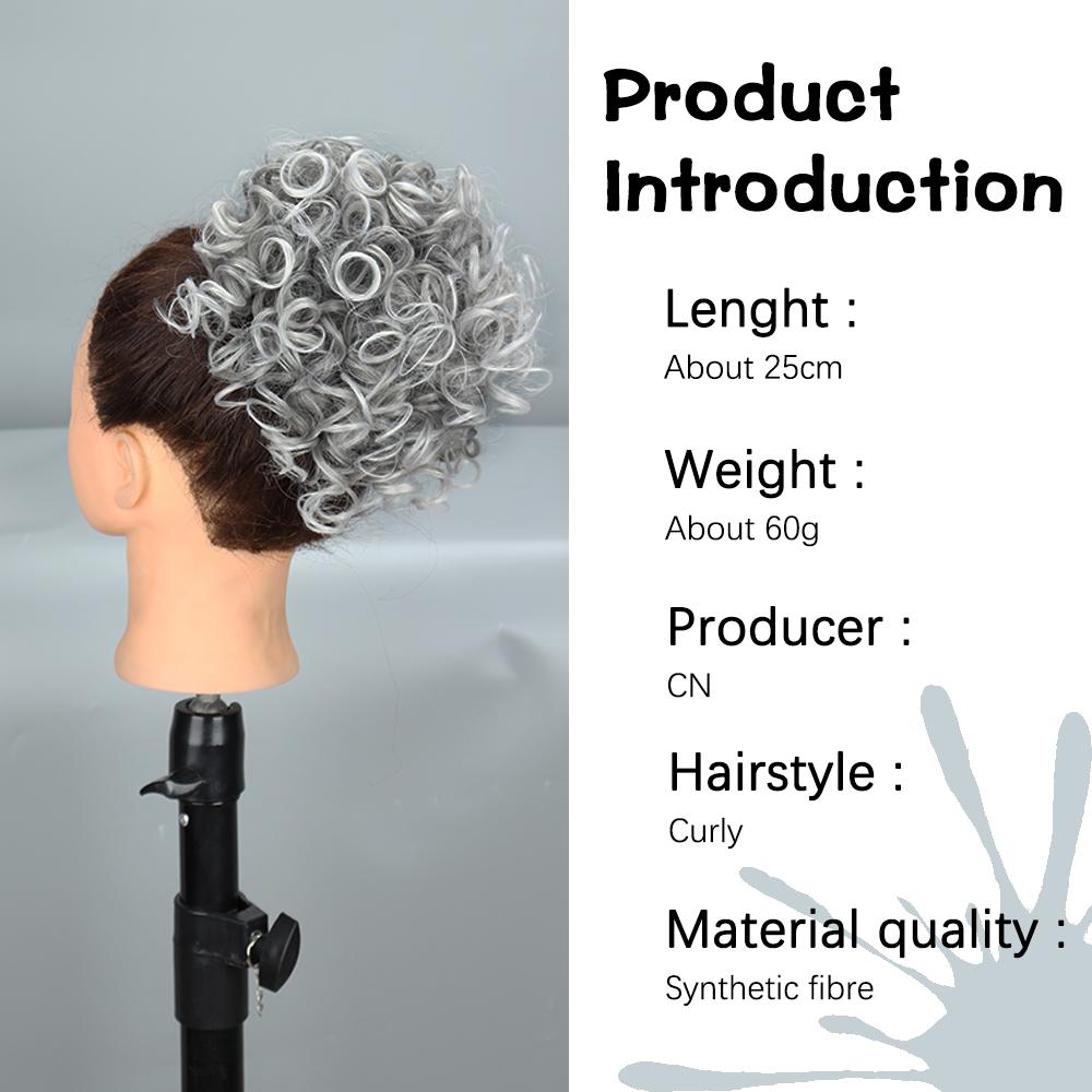 MISSQUEEN Грязные пучки волос, кусок парика, эластичный шнурок, свободная волна, большой вьющийся пучок, 60 г, синтетический короткий серый хвостик для женщин