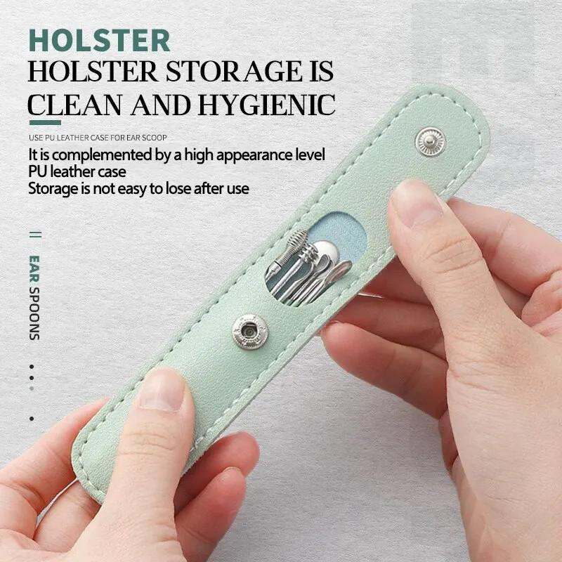 Ложка для чистки ушей из шести частей Ложка для чистки ушей из углеродистой стали Ложка для чистки ушей из кожи в сумке Удобно носить дома