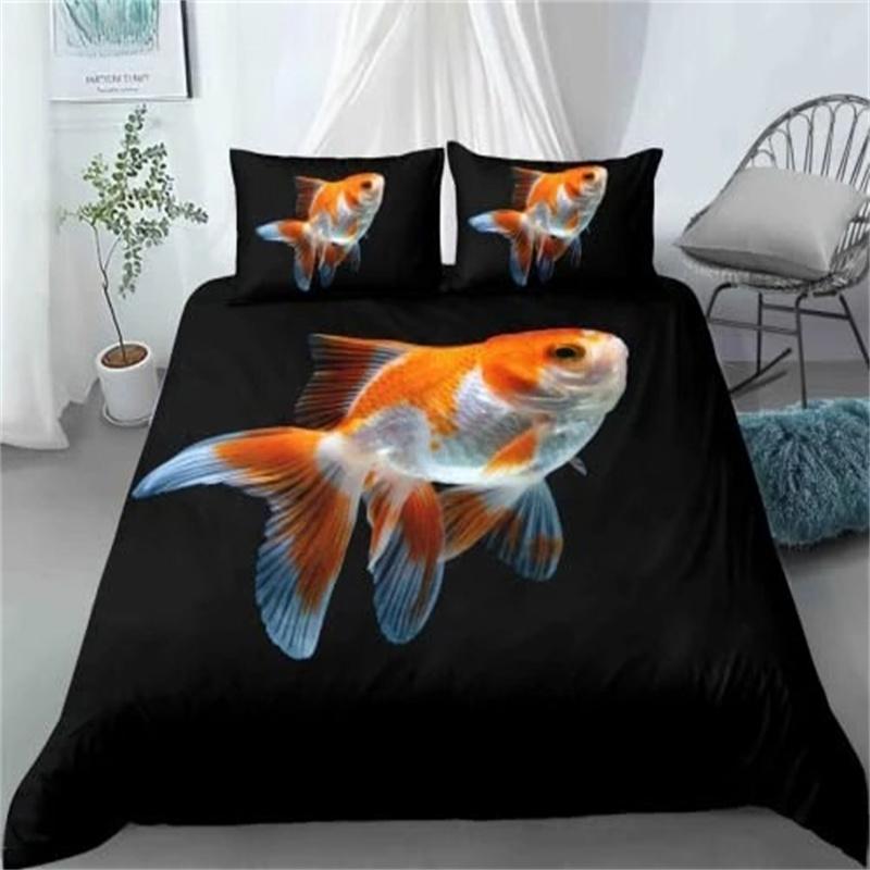 Goldfish Duvet Cover King/Queen Size Golden Red 3D Animal Bedding Set for Kid Teen Adult,Fish Themed Quilt Cover with Pillowcase