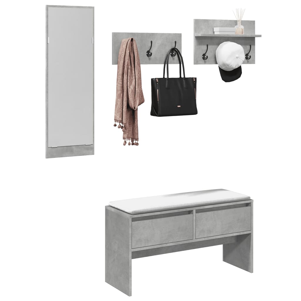4 Piece Coat Rack Set Concrete Grey Particleboard