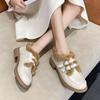 Модные новые зимние меховые туфли с двойным ремешком и пряжкой, кожаные балетки, женские утепленные оксфорды, теплые пушистые снежные ботинки, большой размер 43
