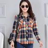 Women's Spring and Autumn Plaid Shirt Casual Long Sleeve Pocket Cotton Shirt