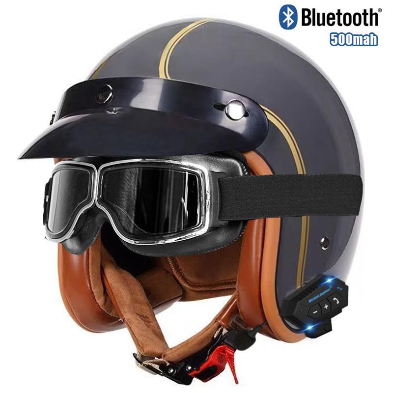 DOT Certified 3/4 Motorcycle Helmet Men Women Retro Style ABS Cruiser Scooter Half With Bluetooth Option
