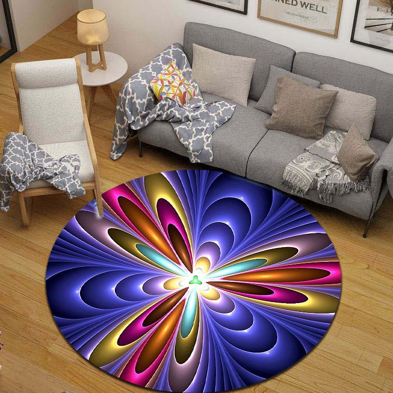 Cozy Round Sun Multicolor Rug Mat, Non-Slip Floor Mat for Office