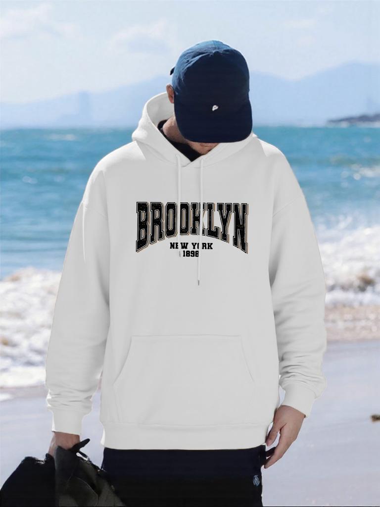 Brooklyn New York Art Letter Pattern Hoody Men Fashion Oversized Hoodie All-Match Fleece Pullover Autumn Pocket Man Streetwears