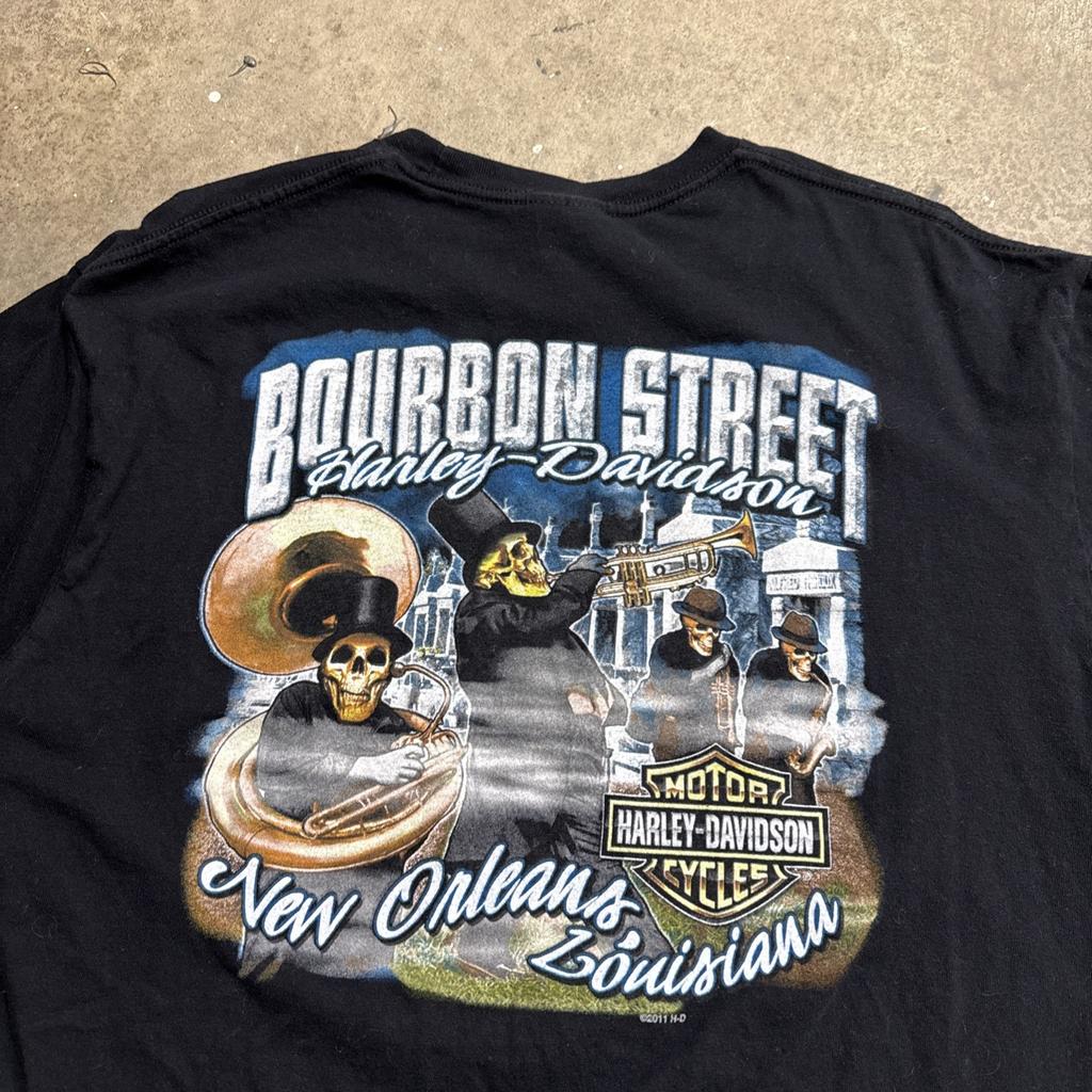 Vintage Harley Davidson Shirt Mens XL Black Y2K Biker Skulls Bourbon Street Band