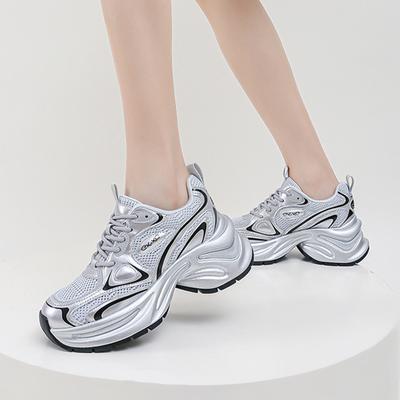 Повседневная спортивная обувь на толстой подошве 6 см, увеличивающая рост, из кожи, модная, легкая, для женщин, новая сетчатая дышащая повседневная спортивная обувь 35-40