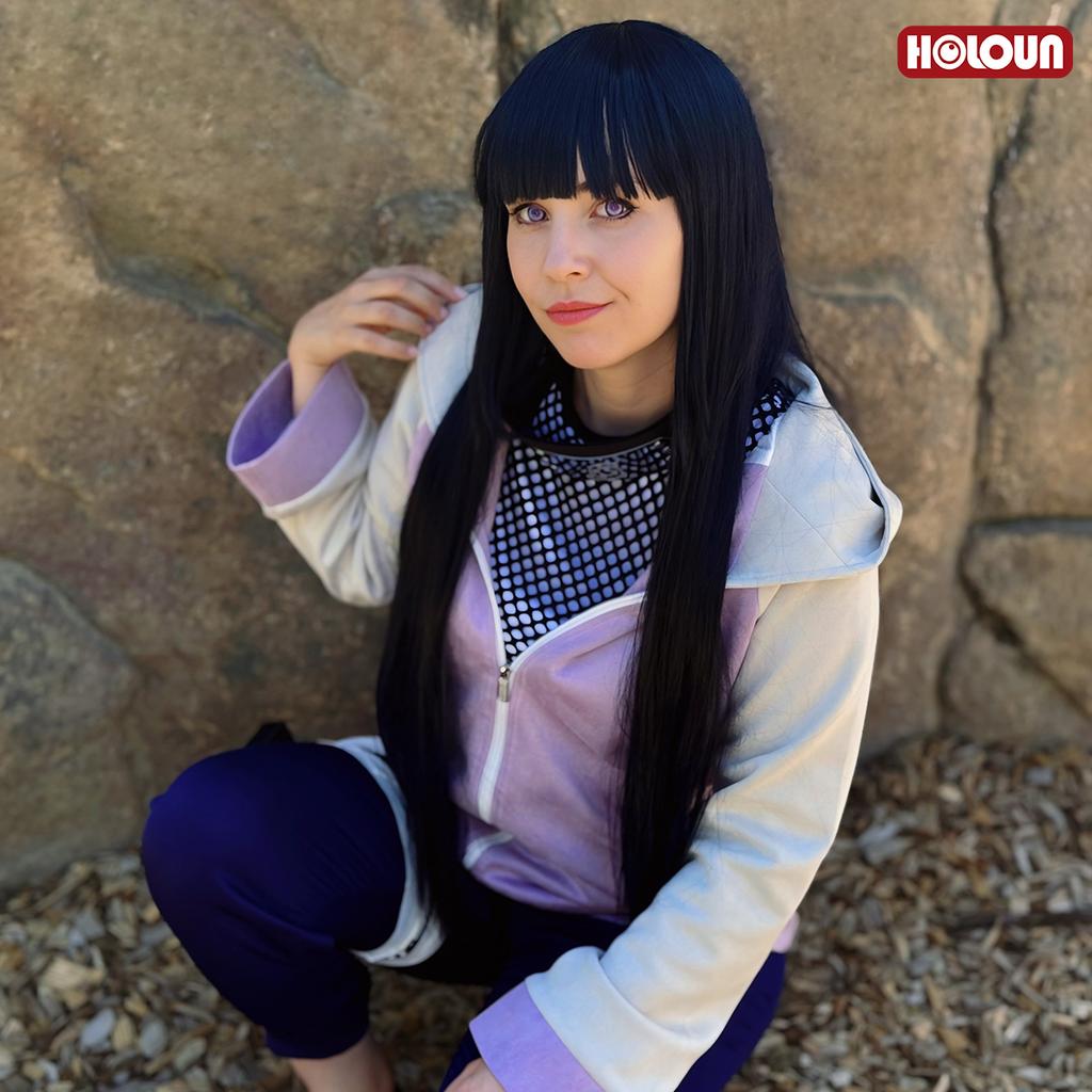 HOLOUN Аниме Хьюга Хината Косплей Костюм Парик Спортивные Штаны Сетчатый Топ Набедренная Сумка Косплей Конвенция Повседневная Одежда Подарок