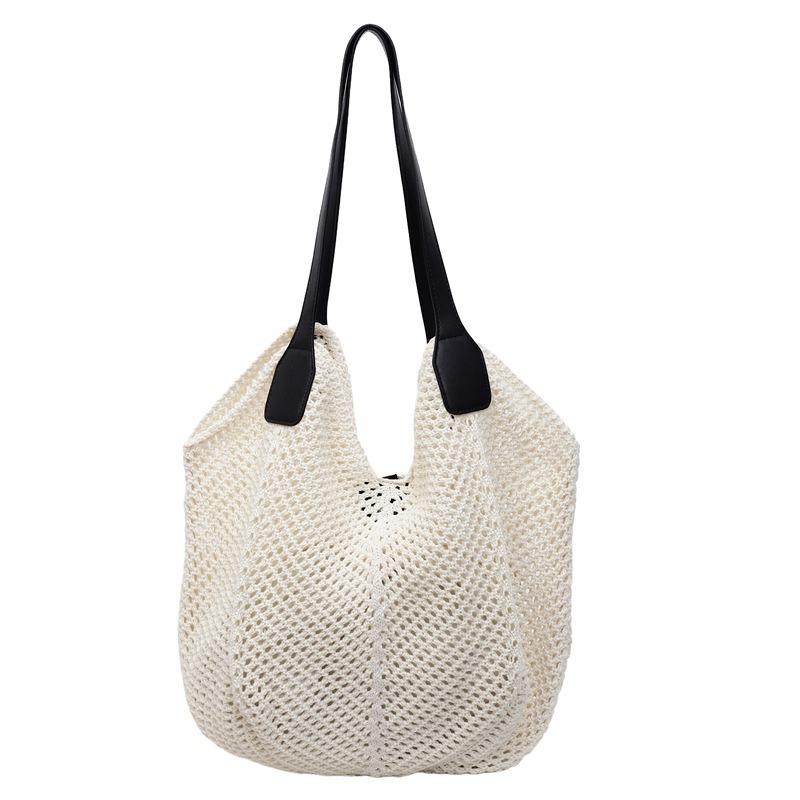 Нишевая пляжная сумка из плетеной сетки, женская новая сумка-тоут для通勤, большая вместимость, подмышечная сумка